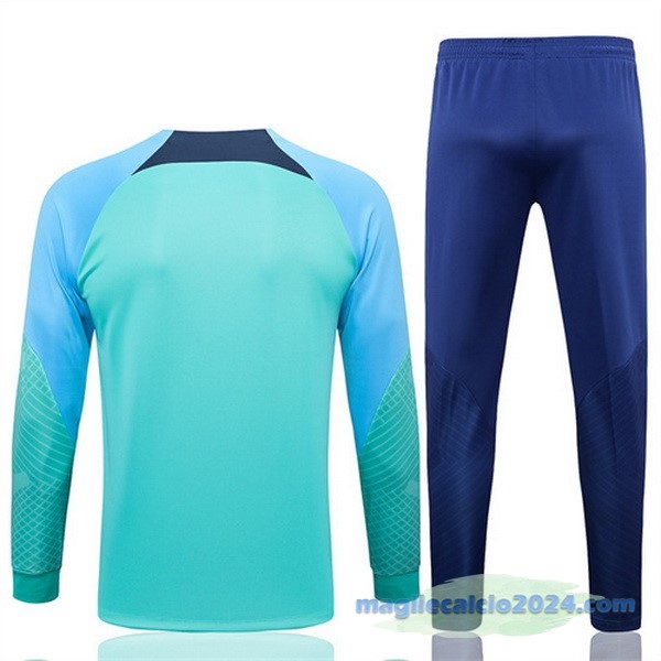 Set Completo Ropa Deportiva Con Cremallera Larga Barcelona 2022 2023 Azul I Verde Poco Prezzo