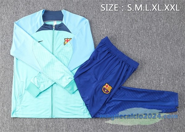 Set Completo Ropa Deportiva Con Cremallera Larga Barcelona 2022 2023 Azul I Verde Poco Prezzo