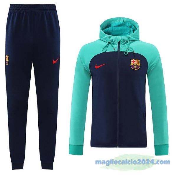 Set Completo Ropa Deportiva Con Cremallera Larga Barcelona 2022 2023 Azul Verde Poco Prezzo
