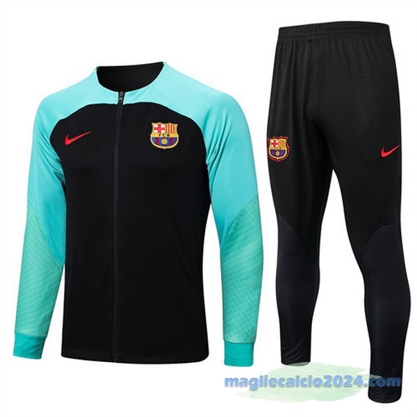 Set Completo Ropa Deportiva Con Cremallera Larga Barcelona 2022 2023 Nero Verde Poco Prezzo