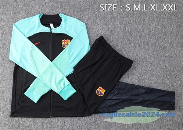 Set Completo Ropa Deportiva Con Cremallera Larga Barcelona 2022 2023 Nero Verde Poco Prezzo