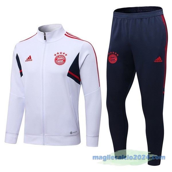 Set Completo Ropa Deportiva Con Cremallera Larga Bayern Múnich 2022 2023 Bianco Azul Rosso Poco Prezzo