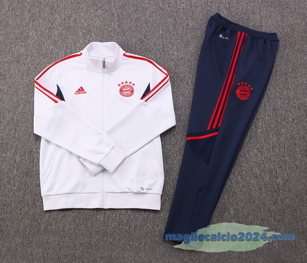 Set Completo Ropa Deportiva Con Cremallera Larga Bayern Múnich 2022 2023 Bianco Azul Rosso Poco Prezzo