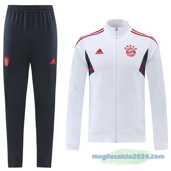 Set Completo Ropa Deportiva Con Cremallera Larga Bayern Múnich 2022 2023 Grigio Bianco Poco Prezzo