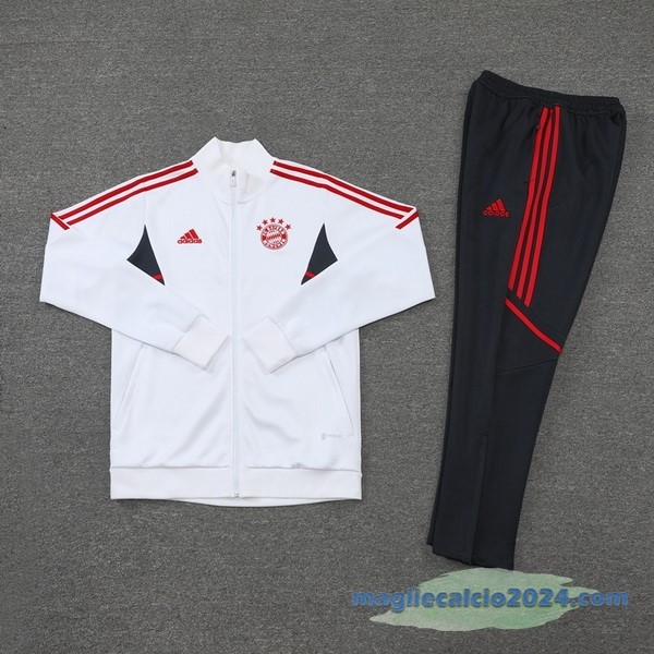 Set Completo Ropa Deportiva Con Cremallera Larga Bayern Múnich 2022 2023 Grigio Bianco Poco Prezzo