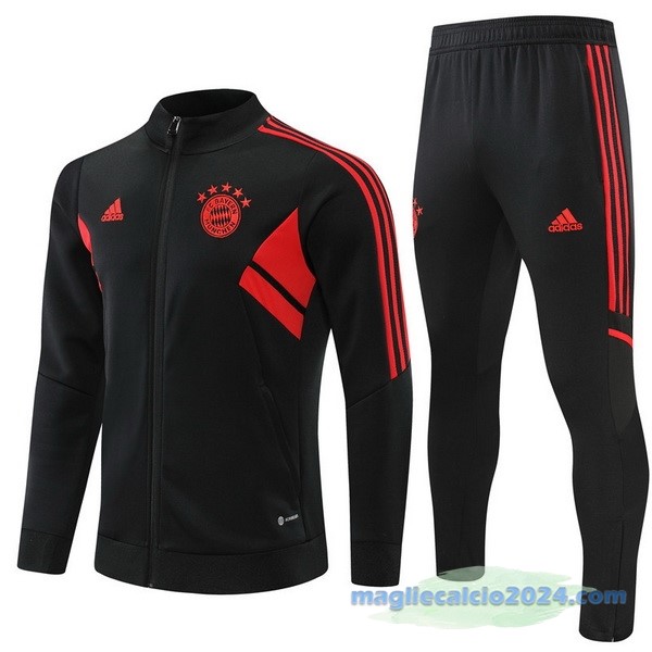 Set Completo Ropa Deportiva Con Cremallera Larga Bayern Múnich 2022 2023 Nero I Rosso Poco Prezzo