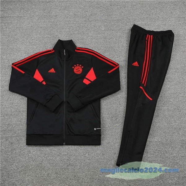 Set Completo Ropa Deportiva Con Cremallera Larga Bayern Múnich 2022 2023 Nero I Rosso Poco Prezzo