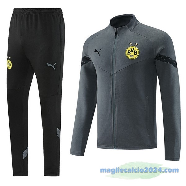 Set Completo Ropa Deportiva Con Cremallera Larga Borussia Dortmund 2022 2023 Grigio Nero Poco Prezzo