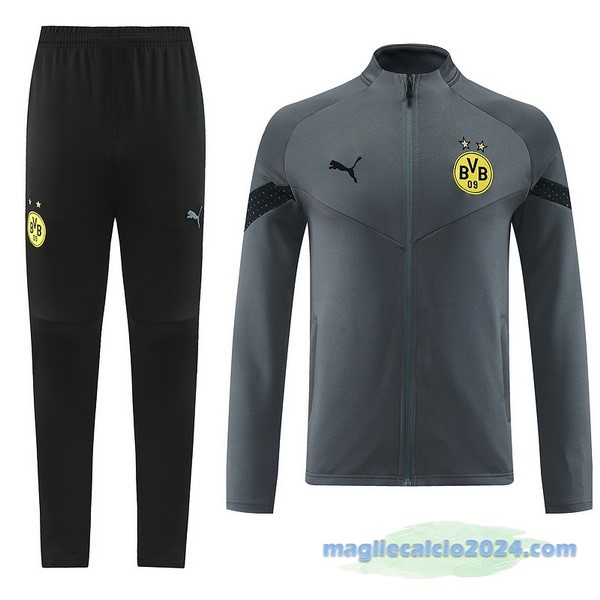 Set Completo Ropa Deportiva Con Cremallera Larga Borussia Dortmund 2022 2023 Grigio Nero Poco Prezzo