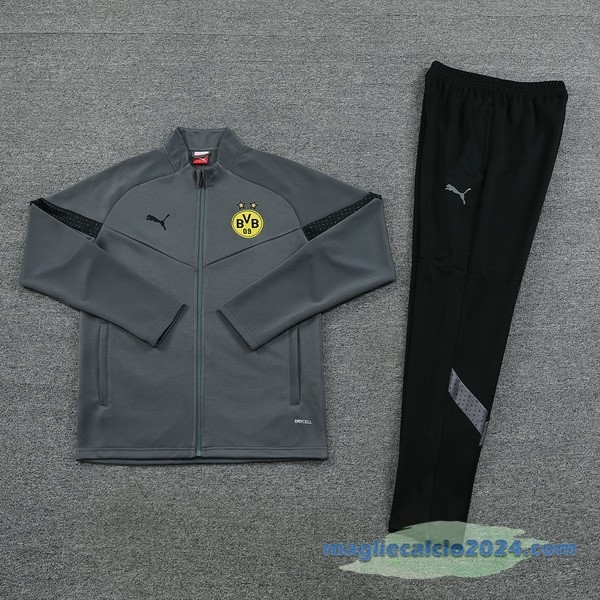 Set Completo Ropa Deportiva Con Cremallera Larga Borussia Dortmund 2022 2023 Grigio Nero Poco Prezzo