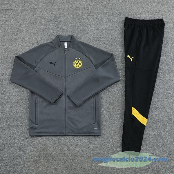 Set Completo Ropa Deportiva Con Cremallera Larga Borussia Dortmund 2022 2023 Grigio Poco Prezzo