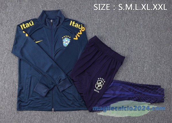 Set Completo Ropa Deportiva Con Cremallera Larga Brasile 2022 Azul Navy Poco Prezzo
