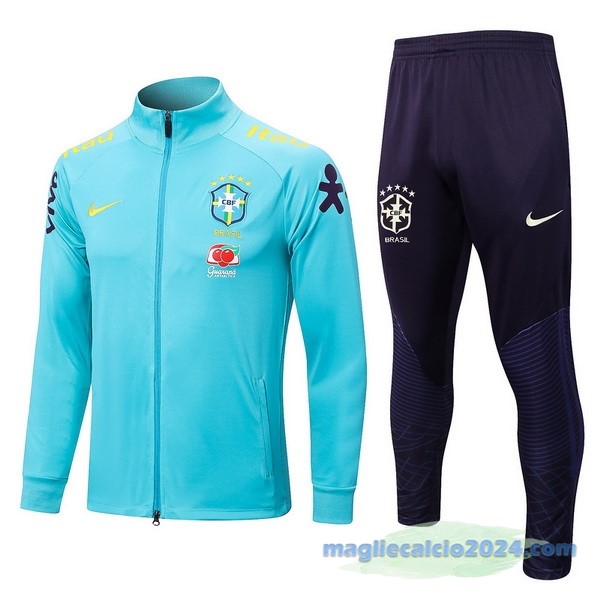 Set Completo Ropa Deportiva Con Cremallera Larga Brasile 2022 Azul Verde Poco Prezzo