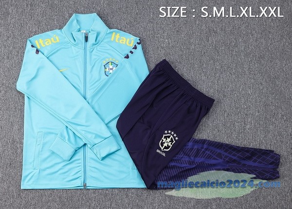 Set Completo Ropa Deportiva Con Cremallera Larga Brasile 2022 Azul Verde Poco Prezzo