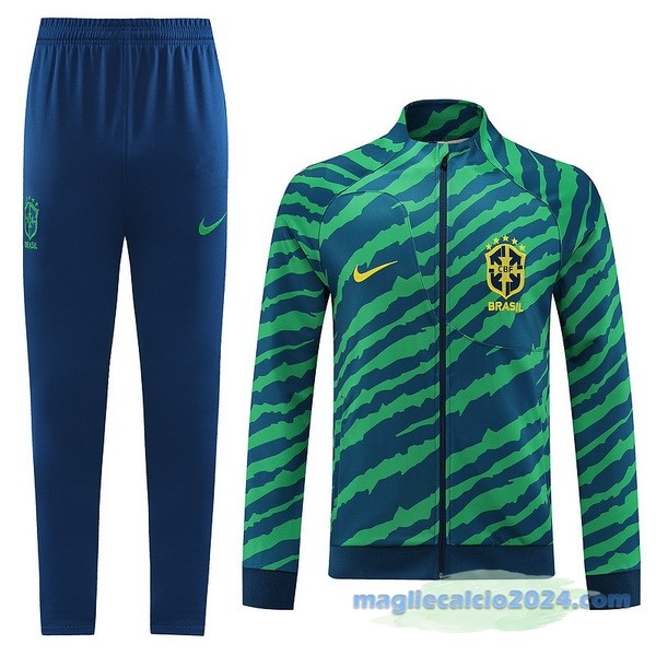 Set Completo Ropa Deportiva Con Cremallera Larga Brasile 2022 Verde Poco Prezzo