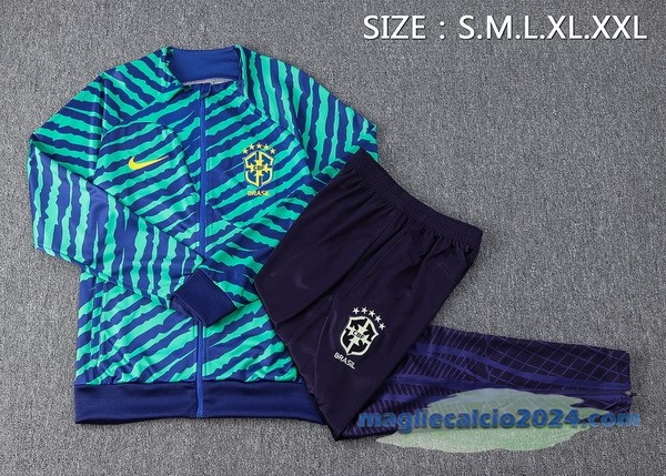 Set Completo Ropa Deportiva Con Cremallera Larga Brasile 2022 Verde Purpureo Poco Prezzo