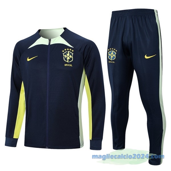 Set Completo Ropa Deportiva Con Cremallera Larga Brasile 2023 Azul Navy Verde Poco Prezzo