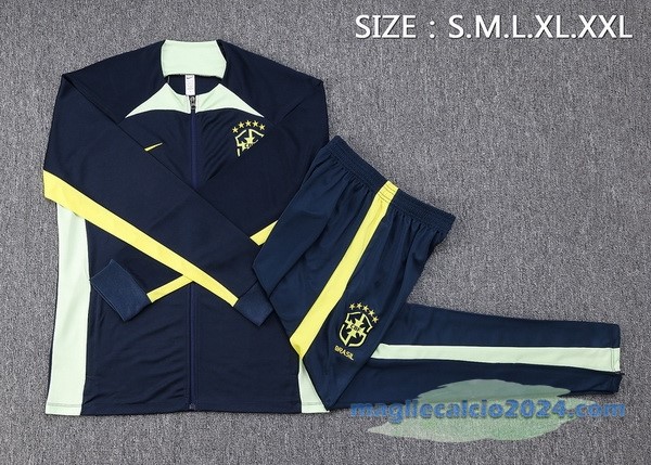 Set Completo Ropa Deportiva Con Cremallera Larga Brasile 2023 Azul Navy Verde Poco Prezzo