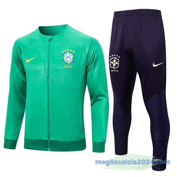 Set Completo Ropa Deportiva Con Cremallera Larga Brasile 2023 Verde Purpureo Poco Prezzo