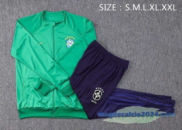 Set Completo Ropa Deportiva Con Cremallera Larga Brasile 2023 Verde Purpureo Poco Prezzo