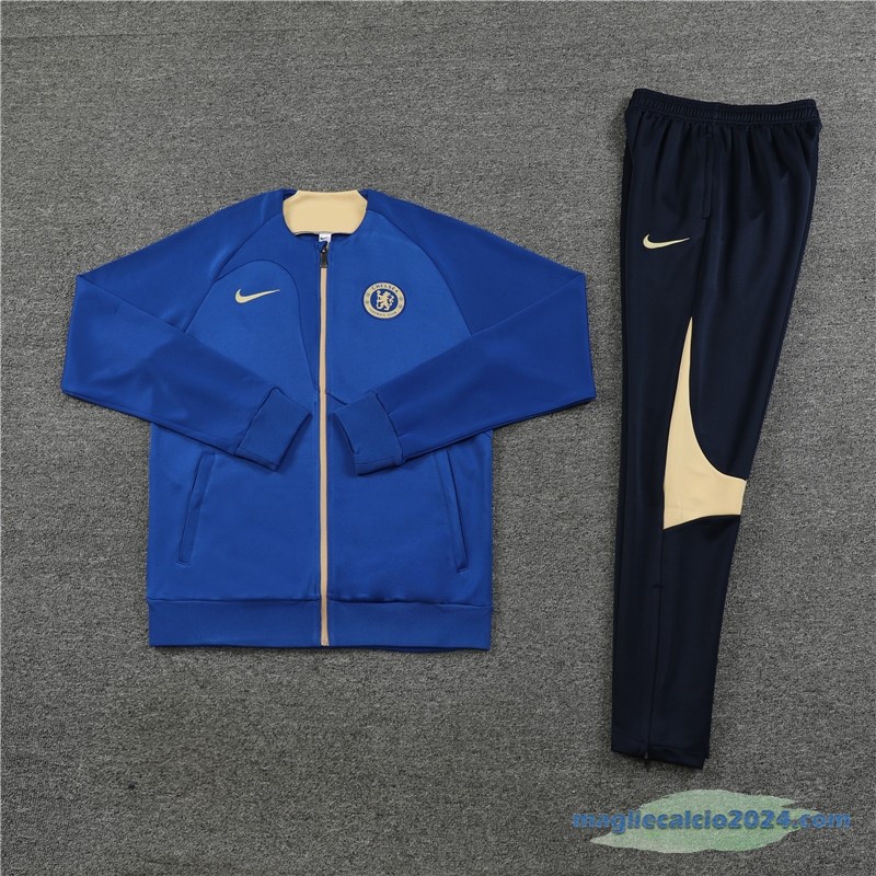 Set Completo Ropa Deportiva Con Cremallera Larga Chelsea 2023 2024 Azul Nero Poco Prezzo