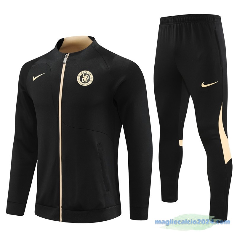 Set Completo Ropa Deportiva Con Cremallera Larga Chelsea 2023 2024 Nero Giallo Poco Prezzo