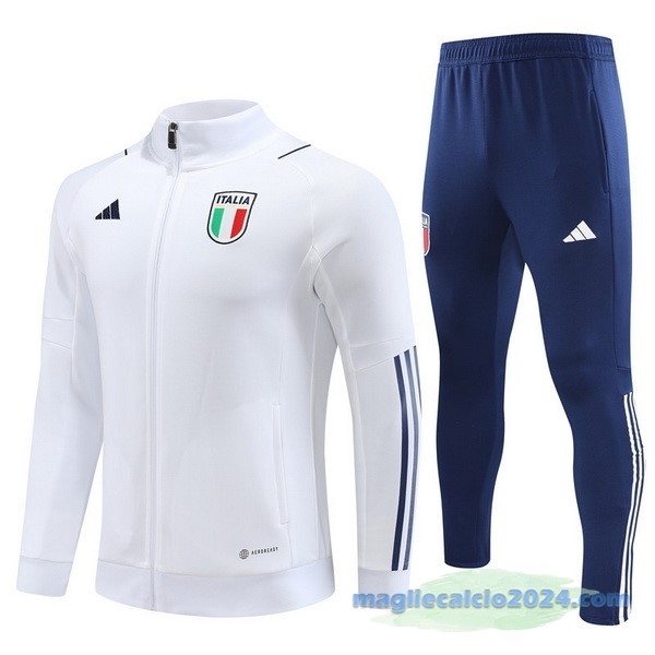 Set Completo Ropa Deportiva Con Cremallera Larga Italia 2023 Bianco Azul Navy Poco Prezzo