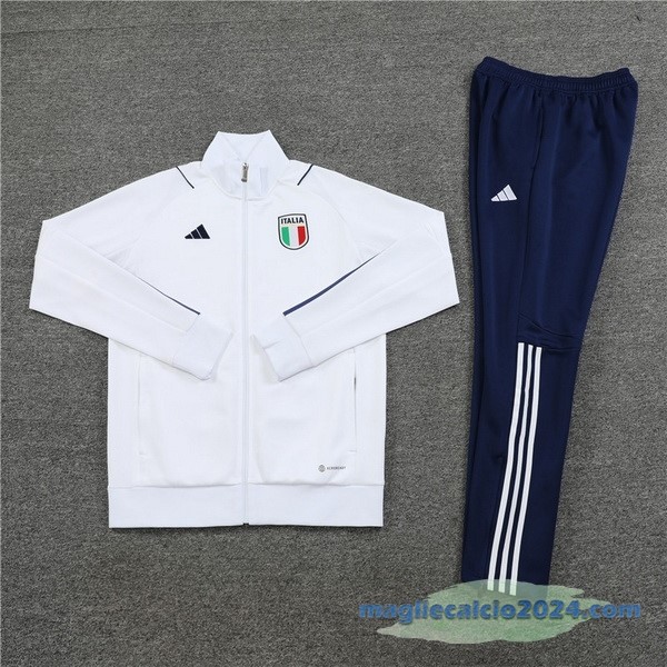 Set Completo Ropa Deportiva Con Cremallera Larga Italia 2023 Bianco Azul Navy Poco Prezzo
