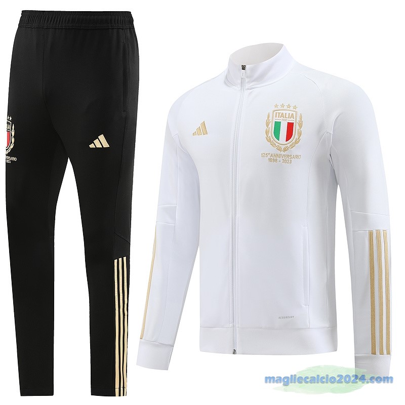 Set Completo Ropa Deportiva Con Cremallera Larga Italia 2023 Bianco Giallo Poco Prezzo