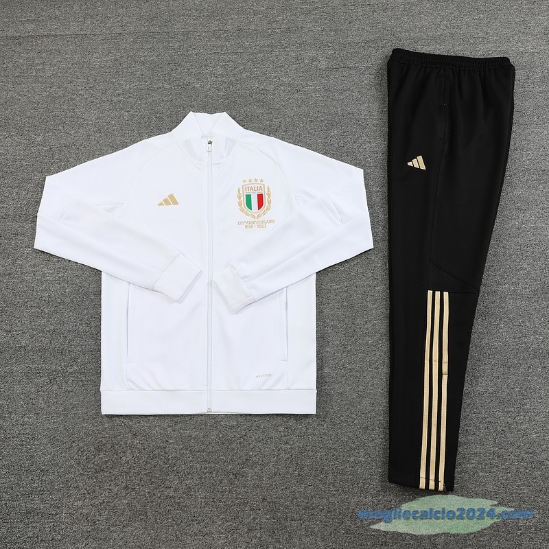 Set Completo Ropa Deportiva Con Cremallera Larga Italia 2023 Bianco Giallo Poco Prezzo