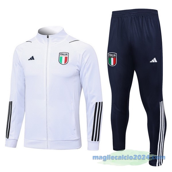 Set Completo Ropa Deportiva Con Cremallera Larga Italia 2023 Bianco I Azul Navy Poco Prezzo