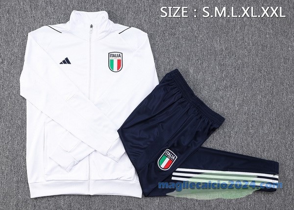 Set Completo Ropa Deportiva Con Cremallera Larga Italia 2023 Bianco I Azul Navy Poco Prezzo