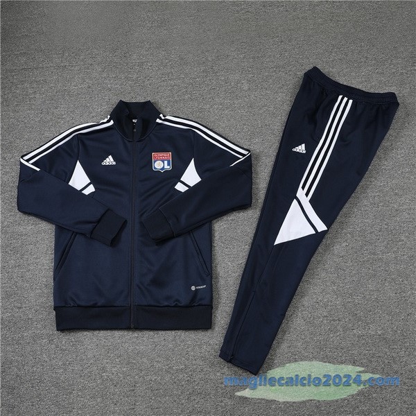 Set Completo Ropa Deportiva Con Cremallera Larga Lyon 2022 2023 Azul Navy Bianco Poco Prezzo
