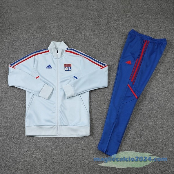 Set Completo Ropa Deportiva Con Cremallera Larga Lyon 2022 2023 Grigio Azul Poco Prezzo