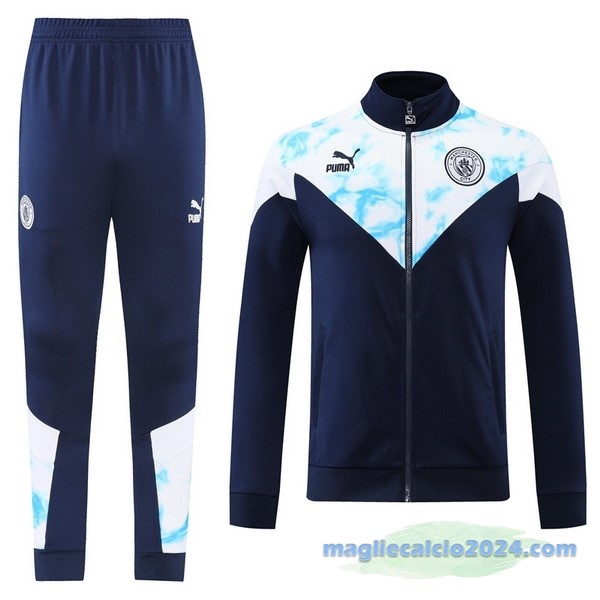 Set Completo Ropa Deportiva Con Cremallera Larga Manchester City 2022 2023 Azul Bianco Poco Prezzo