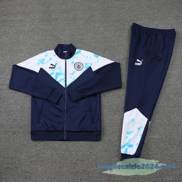 Set Completo Ropa Deportiva Con Cremallera Larga Manchester City 2022 2023 Azul Bianco Poco Prezzo