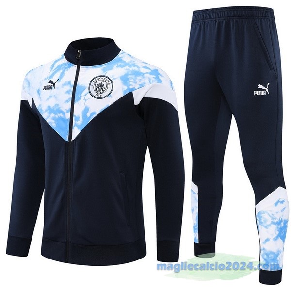 Set Completo Ropa Deportiva Con Cremallera Larga Manchester City 2022 2023 Azul Navy Bianco Poco Prezzo