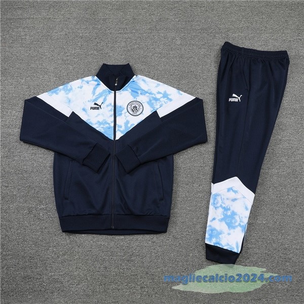 Set Completo Ropa Deportiva Con Cremallera Larga Manchester City 2022 2023 Azul Navy Bianco Poco Prezzo