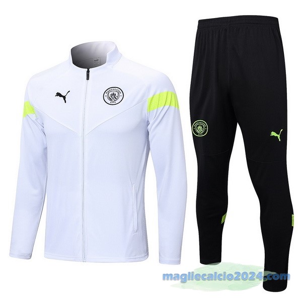Set Completo Ropa Deportiva Con Cremallera Larga Manchester City 2022 2023 Bianco Nero Poco Prezzo