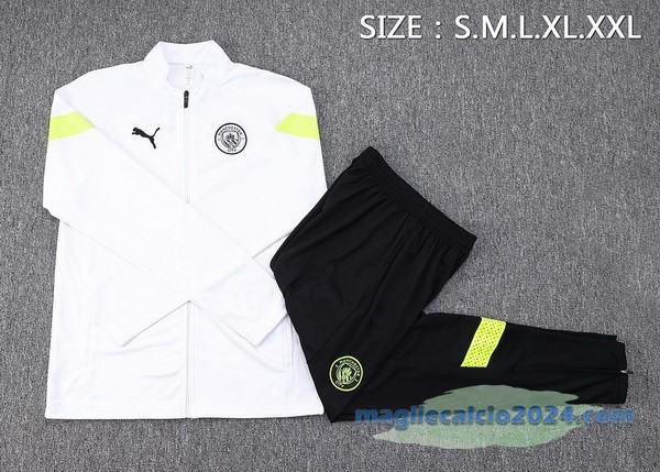 Set Completo Ropa Deportiva Con Cremallera Larga Manchester City 2022 2023 Bianco Nero Poco Prezzo