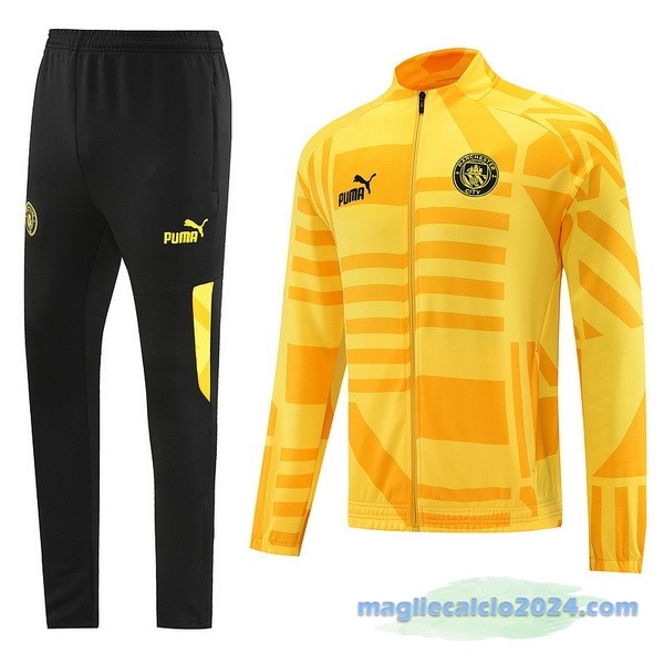 Set Completo Ropa Deportiva Con Cremallera Larga Manchester City 2022 2023 Nero Giallo Poco Prezzo