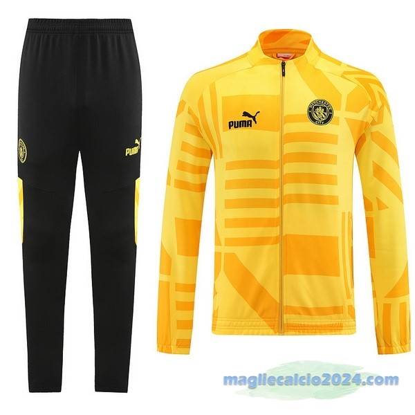 Set Completo Ropa Deportiva Con Cremallera Larga Manchester City 2022 2023 Nero Giallo Poco Prezzo