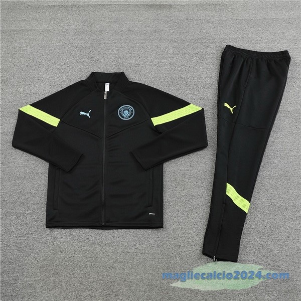 Set Completo Ropa Deportiva Con Cremallera Larga Manchester City 2022 2023 Nero Verde Poco Prezzo