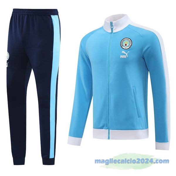 Set Completo Ropa Deportiva Con Cremallera Larga Manchester City 2023 2024 Azul Bianco Poco Prezzo