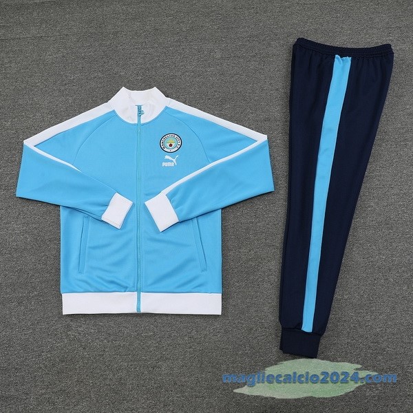 Set Completo Ropa Deportiva Con Cremallera Larga Manchester City 2023 2024 Azul Bianco Poco Prezzo