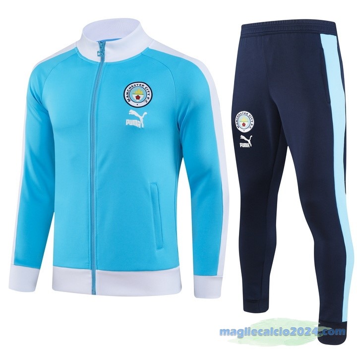 Set Completo Ropa Deportiva Con Cremallera Larga Manchester City 2023 2024 Azul II Bianco Poco Prezzo