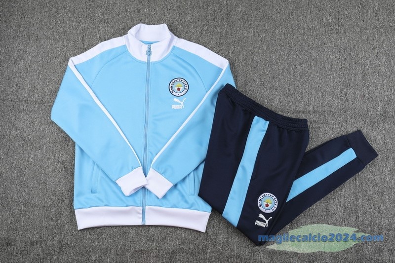 Set Completo Ropa Deportiva Con Cremallera Larga Manchester City 2023 2024 Azul II Bianco Poco Prezzo