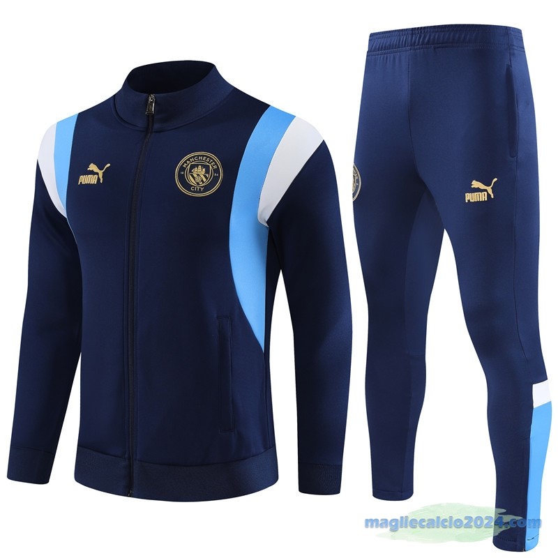 Set Completo Ropa Deportiva Con Cremallera Larga Manchester City 2023 2024 Azul I Bianco Poco Prezzo