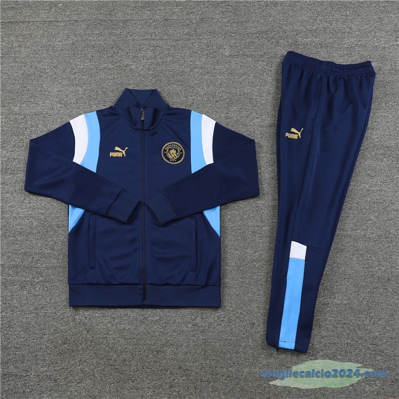 Set Completo Ropa Deportiva Con Cremallera Larga Manchester City 2023 2024 Azul I Bianco Poco Prezzo