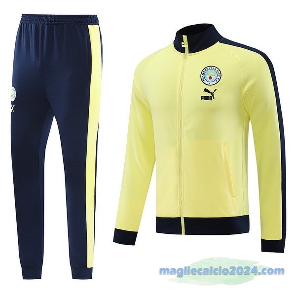 Set Completo Ropa Deportiva Con Cremallera Larga Manchester City 2023 2024 Azul Navy Giallo Poco Prezzo